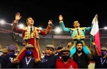 El Fandi y Joselito por la Puerta Señor de los Cristales. Foto: Camilo Díaz Toros, toros de lidia, Cali, Encierro Cesar Rincón, El Fandi, Joselito Adarme, CONtexto Ganadero