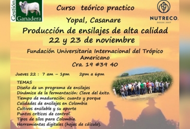 Estos son los temas que tratará el curso teórico-práctico que realizará Gestión Ganadera en la capital de Casanare. Foto: Gestión Ganadera Gestión Ganadera, Técnicas ensilaje Gestión Ganadera, Seminario Técnicas Ensilaje noviembre 2018, seminario técnicas ensilaje Gestión Ganadera noviembre 2018, Producción de silos requiere planeación, elaboración de silos, ensilaje, Almacenamiento de silos, Presupuesto y cálculos para producir silos, Seminario en producción de ensilaje, Seminario Producción de silos, CONtexto ganadero, ganaderos colombia, noticias ganaderas colombia