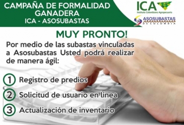 Esta campaña busca facilitar los siguientes procesos: registro de predios, solicitud de usuario en línea, y actualizaciones de inventario. Foto: Cortesía campaña formalidad ganadera, asosubastas, ICA, registro de predios, solicitud de usuario en línea, actualizaciones de inventario, sigma, subastas ganaderas,