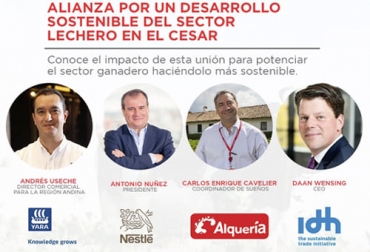 El lanzamiento de esta alianza tuvo lugar el pasado martes 16 de febrero con la participación de estos dirigentes. Foto: facebook.com/nestle.colombia la Alianza por un desarrollo sostenible del sector lechero en el Cesar, Alquería, Nestlé, Yara Colombia, idh, IDH Holanda, ganadería sostenible en el cesar, iniciativa ganadería sostenible Cesar, fedegan, ganadería sostenible Colombia, ayudas a pequeños productores, pequeños ganaderos, ganaderos, ganaderos colombia, ganado, bovinos, ganado bovino, Ganadería, ganadería colombia, noticias ganaderas, noticias ganaderas colombia, CONtexto ganadero, contextoganadero