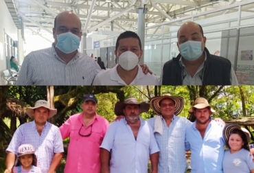 En la foto de arriba están Torrijos, gerente del comité de ganaderos de Caquetá; Molina, alcalde de Cartagena del Chairá, y De Silvestri, gerente técnico de Fedegán-FNG. En la foto de abajo están con la familia Chindicue Forero, propietarios de la finca El Volga. Foto: Cortesía ganadería caquetá, Cartagena del Chairá, El Doncello, ganadería Cartagena del Chairá, ciclo vacunación aftosa, Comité Departamental de Ganaderos de Caquetá, Federación Colombiana de Ganaderos, Fondo Nacional del Ganado, ganado bovino, ganadería bovina, carne, leche, ganaderos, ganaderos colombia, ganado, vacas, vacas Colombia, bovinos, Ganadería, ganadería colombia, noticias ganaderas, noticias ganaderas colombia, CONtexto ganadero, contextoganadero