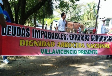 La manifestación de los arroceros en Villavicencio, llegó al Palacio de Justicia. Foto: CONtexto Ganadero. Arroceros piden protección para el sector agrícola