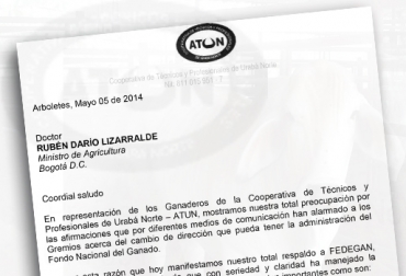 La labor, ejecutada hace 20 por Fedegán, cuenta con el respaldo de los gremios del sector a lo largo y ancho del país. Foto: CONtexto ganadero. carta de respaldo a fedegán