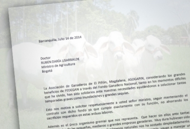 Asogapin reitera que la labor adelantada por Fedegán es inmejorable. Foto: CONtexto ganadero. carta de respaldo a fedegán