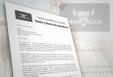 Desde Simacota le recalcan al MinAgricultura que la labor que ha venido adelantando el gremio cúpula de la ganadería es digna de reconocimiento. Foto: CONtexto ganadero. carta de respaldo a fedegán
