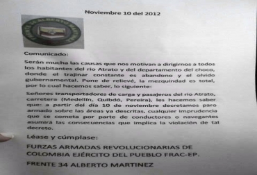 Fotografía del comunicado de las Farc Fotografía del comunicado de las Farc