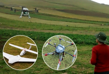 Los drones sobrevuelan fincas de Cundinamarca para mejorar las praderas de los ganaderos de leche. Foto: Jorge Luis Rodríguez. drones en la ganadería de leche