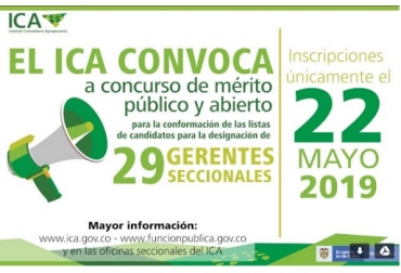 Descargue el Formulario Único de Inscripción diligéncielo y adjúntelo con la documentación exigida el 22 de mayo. Foto: ICA ICA, convocatoria, convocatoria de méritos, gerentes regionales del ICA, inscripciones solo el 22 de mayo de 2019, CONteto ganadero, Noticias ganaderas colombianas, empleo