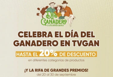 Para celebrar el día del ganadero TVGan tiene una serie de ofertas y regalos que tendrán una vigencia de 10 días, comenzando el próximo 20 de septiembre. Foto: Cortesía TVGAN, Día del ganadero, descuentos, promociones, regalos, Portafolio, productos, compras digitales, ahorro, insumos, precios especiales, obsequios, productos adicionales, gratís, fletes, página web, redes sociales, asesoría, transferencias, Ganadería, ganadería colombia, noticias ganaderas colombia, CONtexto ganadero