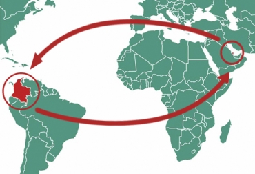 Aunque el flujo comercial entre Colombia y Qatar no es grande, la balanza se inclina a favor del país asiático. Foto: mascolombia.com Mapa de Colombia y Qatar