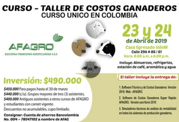 Conozca todo acerca de los costos de su negocio. Foto: costosganaderosafagroweb.com Curso, taller, costos, economía, beneficios, ganaderos, estudiantes, contadores, software, crecimiento, estabilización, ganado, personas, eventos, práctica, prácticas, empresas, fincas, manejo, control, servicios, reconversiones, CONtexto ganadero, ganaderos Colombia, noticias ganaderas Colombia