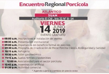 El encuentro busca que porcicultores puedan tener acceso a toda la información que respecta con este campo. Foto: Cortesia Colombia, Atlántico, Suan, desarrollo de actividades académicas, cadena porcícola, información pertinente y relevante, responsable, fortalecida, pequeños, medianos, grandes productores, capacitaciones, acceso a capacitación, realizar, lograr, interactuar, sanitario, ambiental, asociativo, nutricional, normas, mercadeo, gastronomía, carne de cerdo, plantas autorizadas de sacrificio, CONtexto ganadero, ganaderos Colombia, noticias ganaderas Colombia