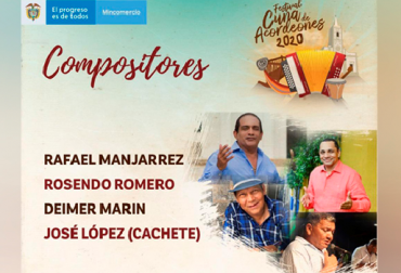 Cuna de Acordeones presenta en su gran concierto a los creadores de las mejores canciones de la música vallenata. Foto: Cortesía. Compositores de Simulación, Fantasía y Señora en el concierto de Cuna de Acordeones, concierto virtual, Rafael Manjarrez, Rosendo Romero, Deimer Marín y José López (Cachete), simulación, señora, bendita duda, Mi poema, No pasará lo mismo, Condolete, noticias de ganadería colombiana, CONtexto ganadero.