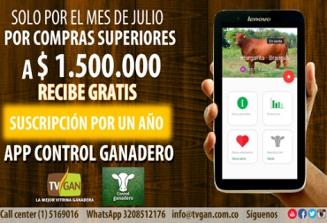 En julio, por la compra de equipos e insumos agrícolas en TVGAN, usted podrá llevarse una suscripción anual de la app 'Control ganadero'. Foto: TVGAN Promoción TVGAN julio 2017, promoción TVGAN App Tank Control ganadero julio 2017, App Control Ganadero, app Control Ganadero TVGAN, TVGAN app 2017, App Control Ganadero Agroexpo 2017, App Control Ganadero TVGAN Agroexpo 2017, CONtexto ganadero, ganaderos colombia