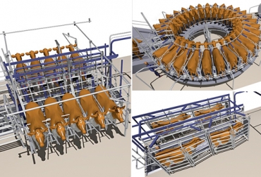 Estos son 3 de los sistemas de sala de ordeño: espina de pescado, rotativo y tándem. Foto: delaval.es Tipos de sala de ordeño, equipos de ordeño, equipos de ordeño en colombia, modelos de salas de ordeño, espina de pescado, tándem, paralelo, rotativo, CONtexto ganadero, ganaderos Colombia
