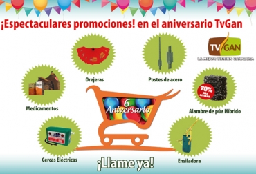 Estas son las promociones de TVGAN en su sexto aniversario. Foto: TVGAN 6 años TVGAN, sexto aniversario TVGAN, tvgan promociones, equipos ganaderos promociones, Promociones TVGAN noviembre 2017, productos ganado promoción, productos finca promoción, promoción TVGAN noviembre 2017, productos finca promoción noviembre 2017, CONtexto ganadero, ganaderos colombia, noticias ganaderas colombia