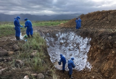 La fosa debe cumplir con los requerimientos de protección ambiental para evitar la salida de líquidos provenientes de los cadáveres de los animales. Foto: ICA Colombia, foco de fiebre aftosa en Boyacá, ICA, Sacrificadas de 19 reses por foco de fiebre aftosa en Boyacá, OIE, zona de contención, Procedimiento de sacrificio y eliminación de los animales, Compensación por el sacrificio de los animales, mecanismos de vigilancia sanitaria en todos los departamentos de la zona de contención, Arauca, Boyacá, Cundinamarca, Casanare, Ganadería, ganadería colombiana, noticias ganaderas, noticias ganaderas Colombia, CONtexto ganadero