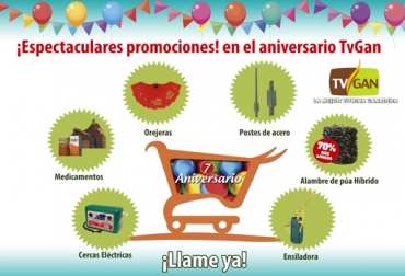 En sus 7 años, la vitrina ganadera nuevamente lanza descuentos para que usted adquiera los mejores productos al mejor precio. Foto: TVGAN 7 años TVGAN, 7 aniversario TVGAN, sexto aniversario TVGAN, TVGAN 7 años, tvgan promociones, equipos ganaderos promociones, Promociones TVGAN noviembre 2018, productos ganado promoción, productos finca promoción, promoción TVGAN noviembre 2018, productos finca promoción noviembre 2018, CONtexto ganadero, ganaderos colombia, noticias ganaderas colombia