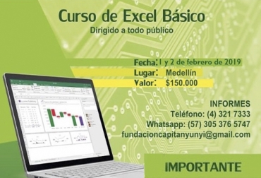 Todavía tiene tiempo de inscribirse en el curso de Excel básico de la Fundación Capitán Yunyi. Foto: Cortesía Importancia curso Excel, ganadería Excel, curso para ganaderos Colombia, Curso Excel Fundacion Capitán Yunyi 2019, Fundacion Capitán Yunyi curso excel, Curso Excel Capitan Yunyi enero 2019, Excel en ganadería, registros en ganadería, cursos de ganadería, curso Excel enero 2019, Fundación Capitán Yunyi, Fundación Capitán Yunyi, Fundación Luis Alberto Martínez, CONtexto ganadero, ganaderos colombia, noticias ganaderas colombia