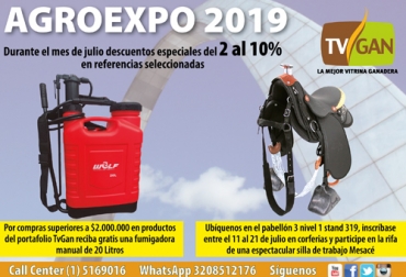 Para Agroexpo 2019, TVGAN tiene excelentes ofertas con los mejores precios y descuentos en algunos productos de su variado catálogo. Foto: TVGAN TVGAN Agroexpo, TVGAN fumigadora, Promoción TVGAN importados 2019, TVGAN Estados Unidos, promoción TVGAN silla 2019, oferta productos agropecuarios, oferta TVGAN 2019, Promo julio TVGAN 2019, promo tvgan productos ganado promoción, tvgan promociones, equipos ganaderos promociones, productos ganado promoción, productos finca promoción, promoción TVGAN julio 2019, productos finca promoción junio 2019, CONtexto ganadero, ganaderos colombia, noticias ganaderas colombia
