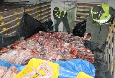 Solo durante el mes de enero del presente año se incautaron 28 toneladas de carne de contrabando. Foto: Policía Nacional. Contrabando de carne.