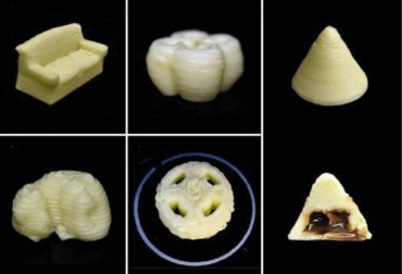Estas son algunas de las piezas que los investigadores imprimieron usando leche como tinta. Foto: newfoodmagazine.com impresión 3d leche, impresora 3D, impresión 3D, piezas 3D, objetos 3D, nutrientes 3D, extrusión en frío, nutrientes de la leche, Universidad de Tecnología y Diseño de Singapur, leche tecnología, leche tecnología 2020, ganado bovino, ganadería bovina, Ganadería, ganadería colombia, noticias ganaderas, noticias ganaderas colombia, CONtexto ganadero, contextoganadero