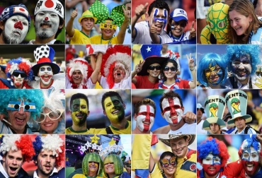 Combinación de imágenes tomadas en junio de 2014 y que muestra a hinchas de algunas selecciones que disputan el Mundial de Brasil 2014. Foto: AFP. mundial brasil color