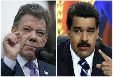 Composición de dos fotografías de los presidentes de Colombia, Juan Manuel Santos (i), y de Venezuela, Nicolás Maduro (d). Foto: AFP,. santos y maduro frontera