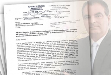 El ministro Iragorri ataca en la entrevista, según expresan, la asociación sindical de los empleados. Foto: CONtexto ganadero. derecho de petición fondo nacional del ganado iragorri