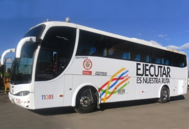 El recorrido de la ministra de Transporte se hará en este bus y durará 6 días. Foto: Ministerio de Transporte. Bus Ruta de la Ejecución.