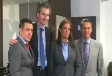 De izquierda a derecha: Ignacio Mantilla, rector de la Universidad Nacional; Juan Lucas Restrepo, director general de Corpoica; Paula Marcela Arias Pulgarín, directora general de Colciencias y Rubén Dario Lizarralde, ministro de Agricultura. Foto: Prensa - Corpoica. Convenio ciencia y tecnología por el agro colombiano